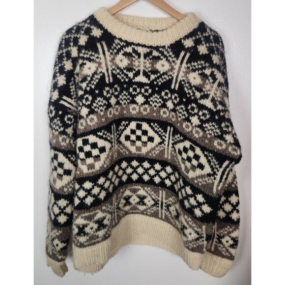 Shangrila Craft Other - Shangrila Craft Men's Sz. XL Hand Knit Cream/Grey/Black Wool Heavy Sweater